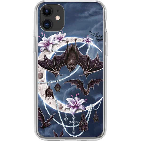 Gothic Moon with Bats and Flowers by Sarah Richter iPhone 11 Clear Case