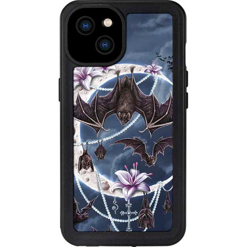 Gothic Moon with Bats and Flowers by Sarah Richter iPhone 15 Plus Waterproof Case