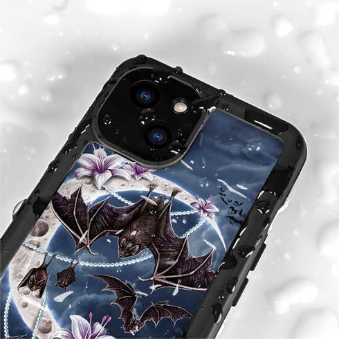 Gothic Moon with Bats and Flowers by Sarah Richter iPhone 15 Plus Waterproof Case