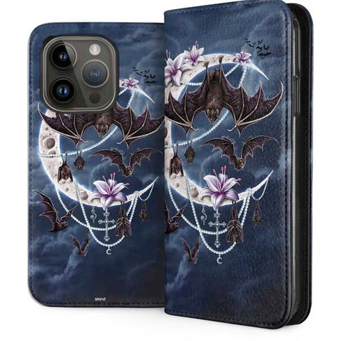 Gothic Moon with Bats and Flowers by Sarah Richter iPhone 15 Pro Folio Case