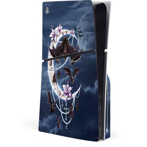 Gothic Moon with Bats and Flowers by Sarah Richter PS5 Slim Disk Console Skin