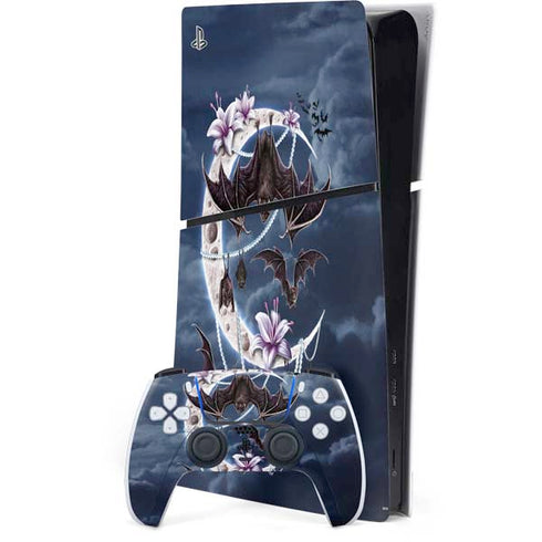 Gothic Moon with Bats and Flowers by Sarah Richter PS5 Slim Digital Edition Bundle Skin