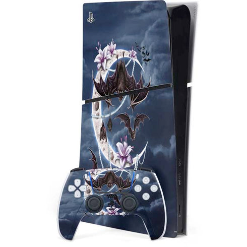Gothic Moon with Bats and Flowers by Sarah Richter PS5 Slim Digital Edition Console Skin