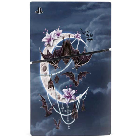 Gothic Moon with Bats and Flowers by Sarah Richter PS5 Slim Digital Edition Console Skin