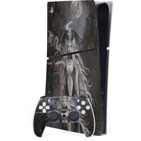 Gothic Princess with Silver Dragon by Nene Thomas PS5 Slim Digital Edition Console Skin