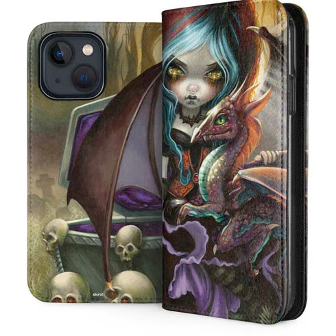 Gothic Vampire Fairy with Dragon & Skulls by Jasmine Becket-Griffith iPhone 15 Plus Folio Case
