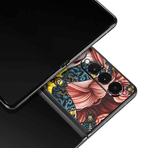 Gothic Woman and Death Moth Butterflies by Sarah Richter Galaxy Z Fold3 5G Skin
