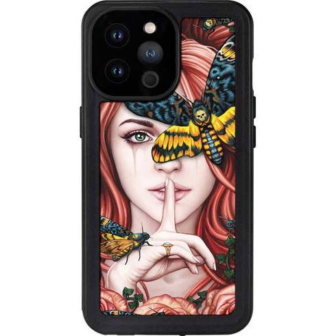 Gothic Woman and Death Moth Butterflies by Sarah Richter iPhone 14 Pro Max Waterproof Case