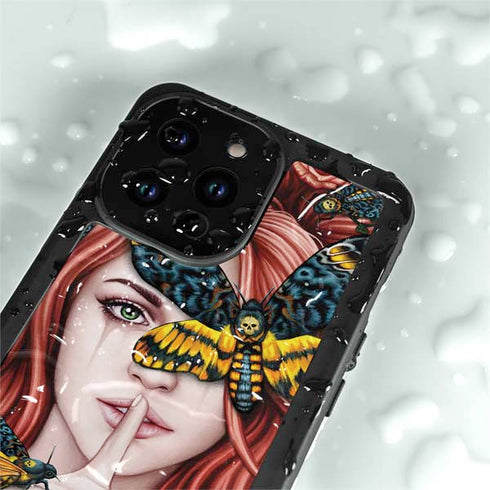 Gothic Woman and Death Moth Butterflies by Sarah Richter iPhone 14 Pro Max Waterproof Case