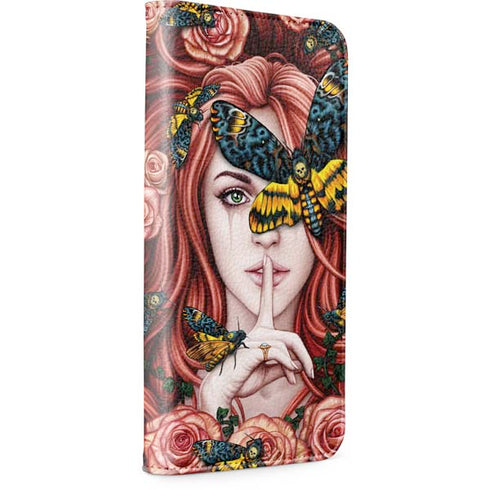 Gothic Woman and Death Moth Butterflies by Sarah Richter iPhone 15 Plus Folio Case