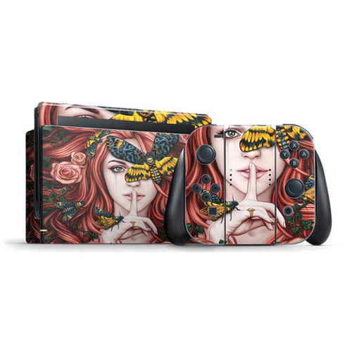 Gothic Woman and Death Moth Butterflies by Sarah Richter Nintendo Switch Bundle Skin