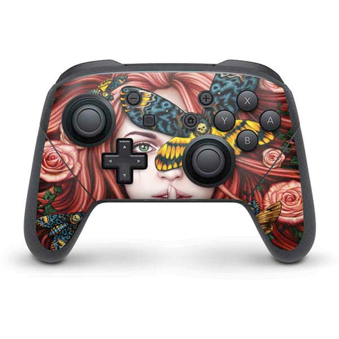 Gothic Woman and Death Moth Butterflies by Sarah Richter Nintendo Switch Pro Controller Skin