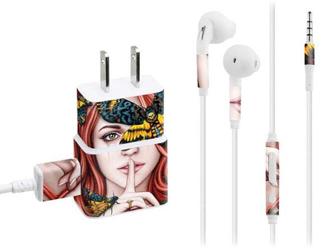 Gothic Woman and Death Moth Butterflies by Sarah Richter Phone Charger Skin