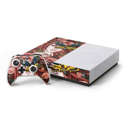 Gothic Woman and Death Moth Butterflies by Sarah Richter Xbox One S Console and Controller Bundle Skin