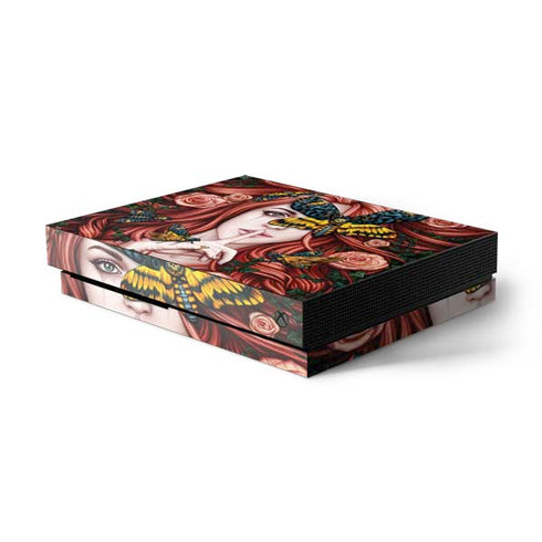 Gothic Woman and Death Moth Butterflies by Sarah Richter Xbox One X Console Skin