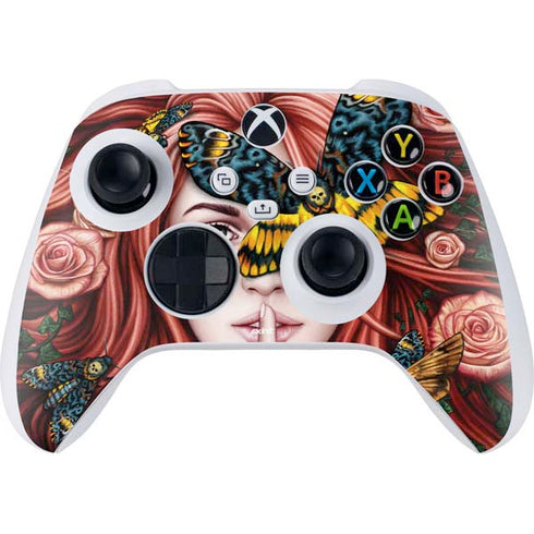 Gothic Woman and Death Moth Butterflies by Sarah Richter Xbox Series S Controller Skin