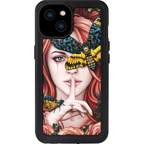 Gothic Woman and Death Moth Butterflies by Sarah Richter iPhone 15 Plus Waterproof Case
