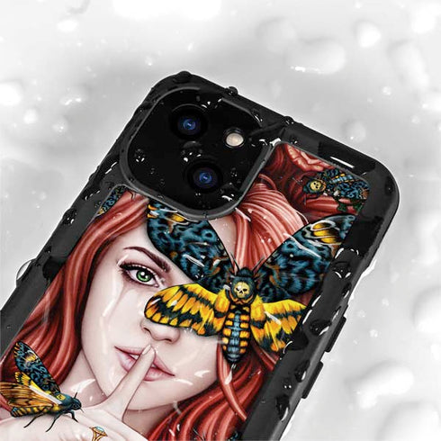 Gothic Woman and Death Moth Butterflies by Sarah Richter iPhone 15 Plus Waterproof Case