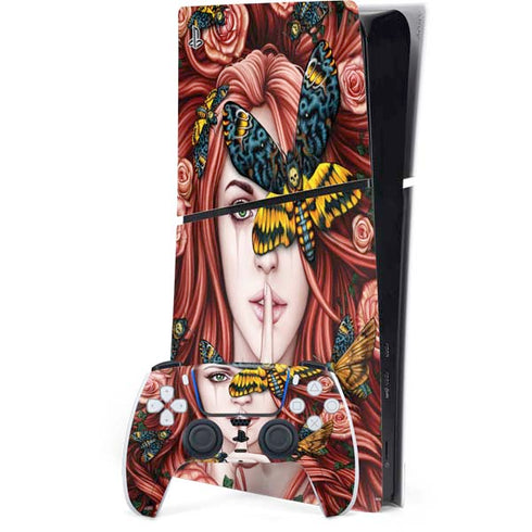 Gothic Woman and Death Moth Butterflies by Sarah Richter PS5 Slim Digital Edition Console Skin