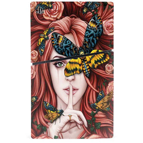 Gothic Woman and Death Moth Butterflies by Sarah Richter PS5 Slim Digital Edition Console Skin