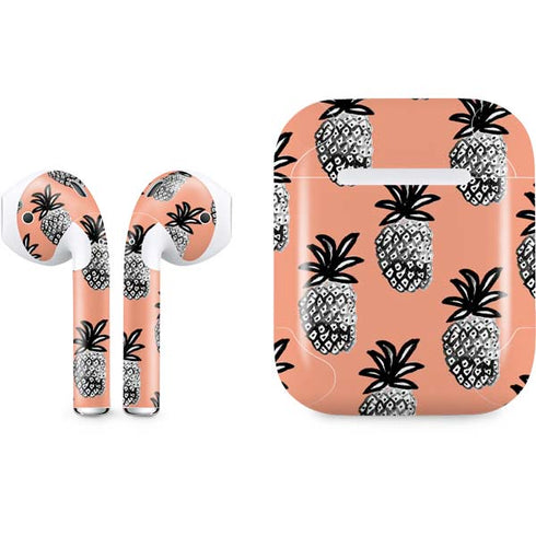 Bouffants and Broken Hearts Gray Scale Pineapple Apple AirPods Skin