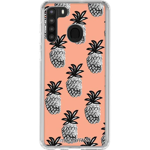 Bouffants and Broken Hearts Gray Scale Pineapple Galaxy A21 Clear Case