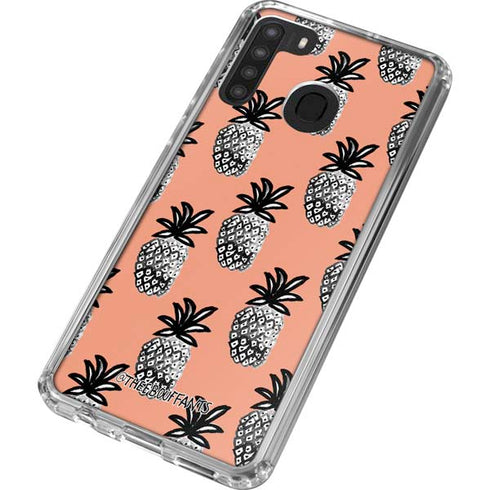 Bouffants and Broken Hearts Gray Scale Pineapple Galaxy A21 Clear Case