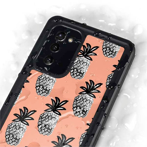Bouffants and Broken Hearts Gray Scale Pineapple Galaxy Note20 5G Waterproof Case
