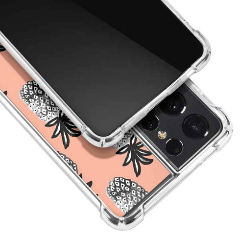 Bouffants and Broken Hearts Gray Scale Pineapple Galaxy S21 Ultra 5G Clear Case