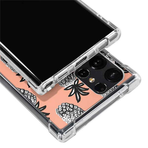 Bouffants and Broken Hearts Gray Scale Pineapple Galaxy S22 Ultra Clear Case