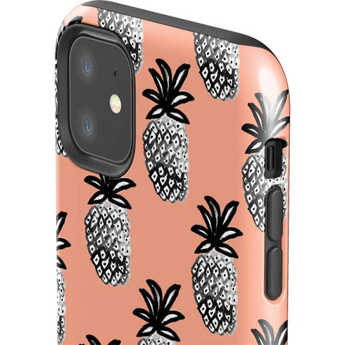 Bouffants and Broken Hearts Gray Scale Pineapple iPhone 11 Impact Case