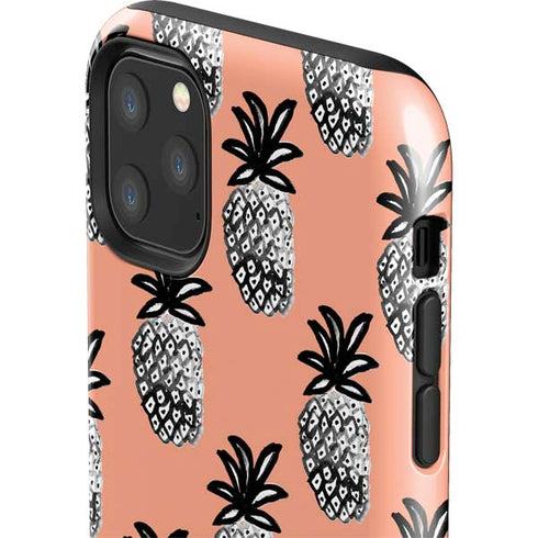 Bouffants and Broken Hearts Gray Scale Pineapple iPhone 11 Pro Max Impact Case