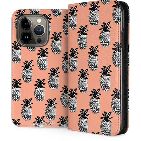 Bouffants and Broken Hearts Gray Scale Pineapple iPhone 13 Pro Folio Case