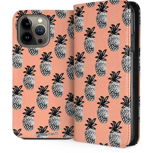Bouffants and Broken Hearts Gray Scale Pineapple iPhone 13 Pro Max Folio Case