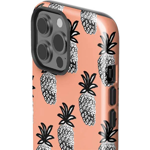 Bouffants and Broken Hearts Gray Scale Pineapple iPhone 13 Pro Max Impact Case