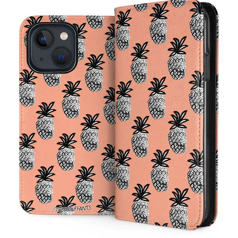 Bouffants and Broken Hearts Gray Scale Pineapple iPhone 14 Folio Case