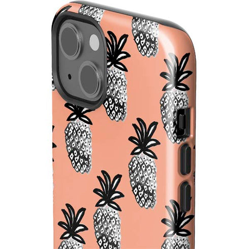 Bouffants and Broken Hearts Gray Scale Pineapple iPhone 15 Plus Impact Case