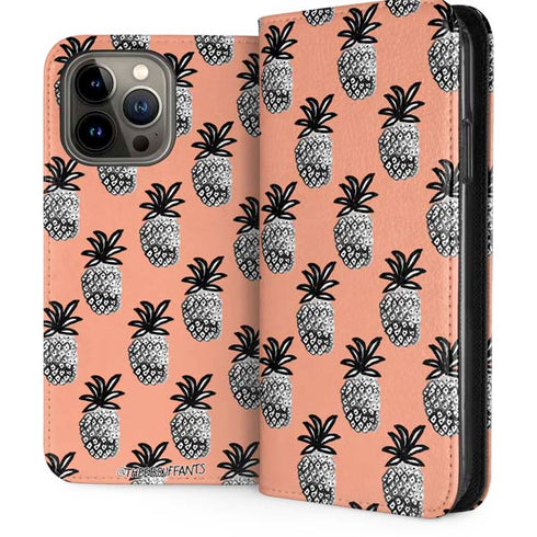 Bouffants and Broken Hearts Gray Scale Pineapple iPhone 14 Pro Max Folio Case