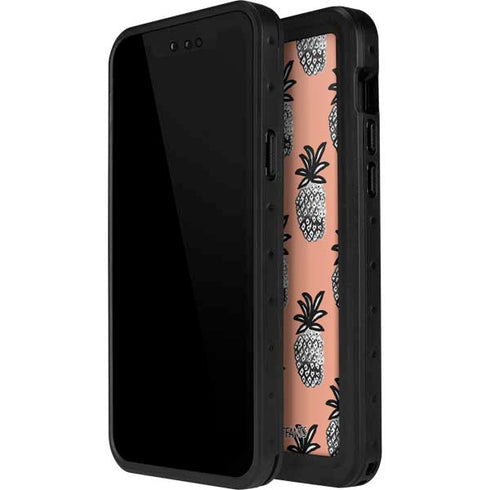Bouffants and Broken Hearts Gray Scale Pineapple iPhone 14 Pro Max Waterproof Case