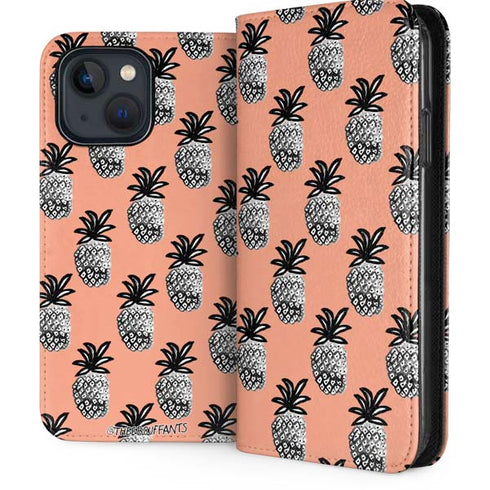 Bouffants and Broken Hearts Gray Scale Pineapple iPhone 15 Plus Folio Case