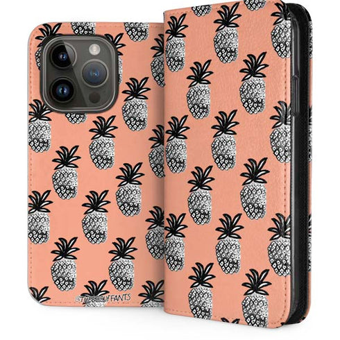 Bouffants and Broken Hearts Gray Scale Pineapple iPhone 15 Pro Folio Case