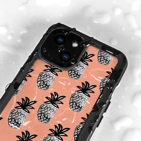 Bouffants and Broken Hearts Gray Scale Pineapple iPhone 15 Waterproof Case
