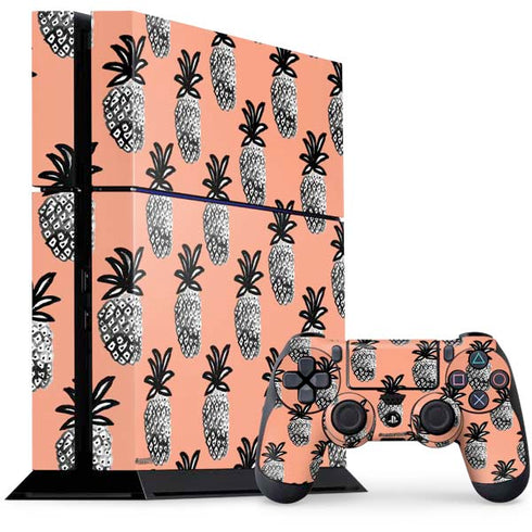 Bouffants and Broken Hearts Gray Scale Pineapple PS4 Console and Controller Bundle Skin