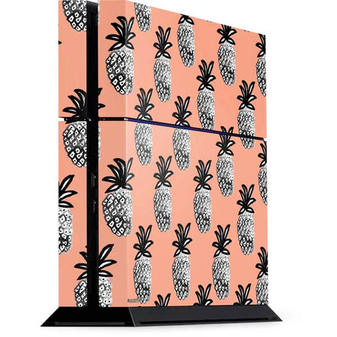 Bouffants and Broken Hearts Gray Scale Pineapple PS4 Console Skin