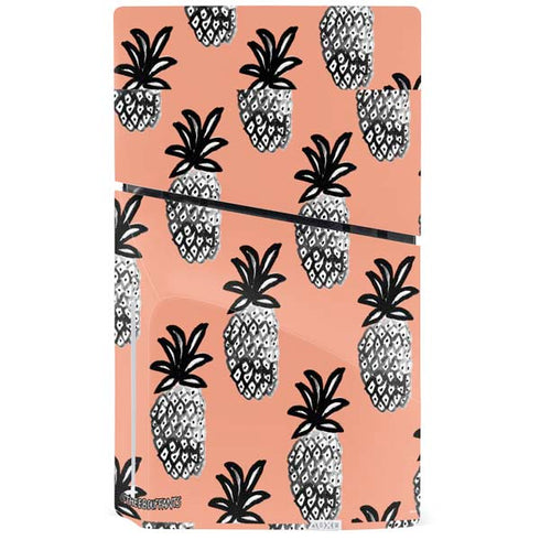 Bouffants and Broken Hearts Gray Scale Pineapple PS5 Slim Disk Console Skin