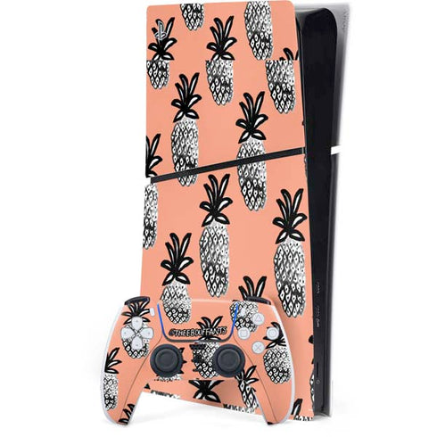 Bouffants and Broken Hearts Gray Scale Pineapple PS5 Slim Digital Edition Console Skin