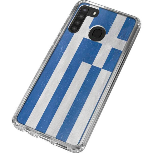 Greece Flag Distressed Galaxy A21 Clear Case