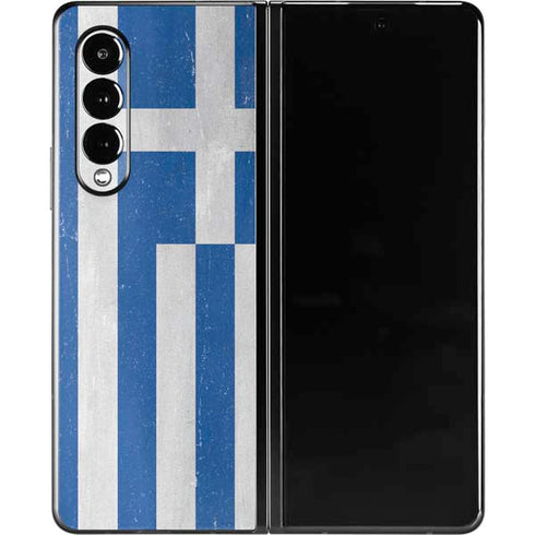 Greece Flag Distressed Galaxy Z Fold3 5G Skin