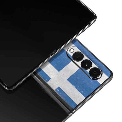 Greece Flag Distressed Galaxy Z Fold3 5G Skin