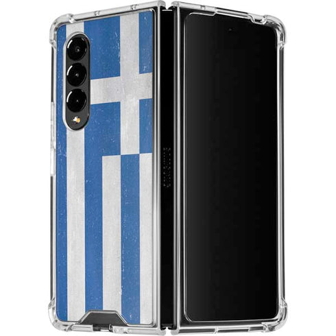 Greece Flag Distressed Galaxy Z Fold4 5G Clear Case